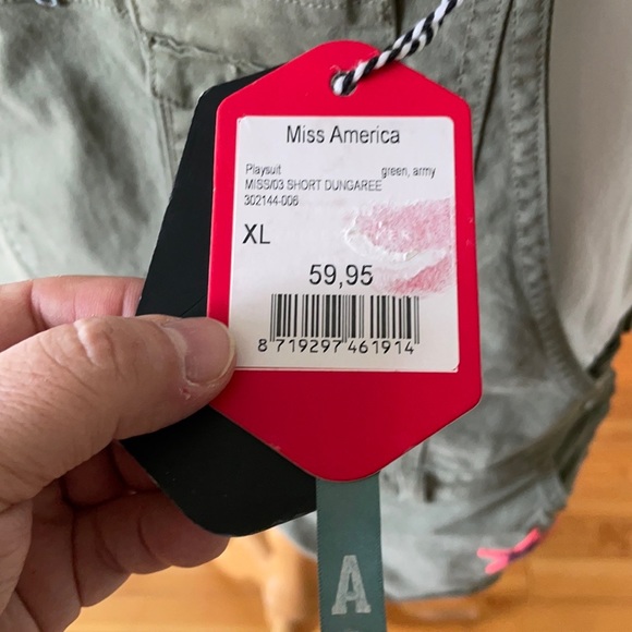 NWT Miss America Khaki Green Pocket Front Overalls Shorts Romper, Size XL - Picture 6 of 14